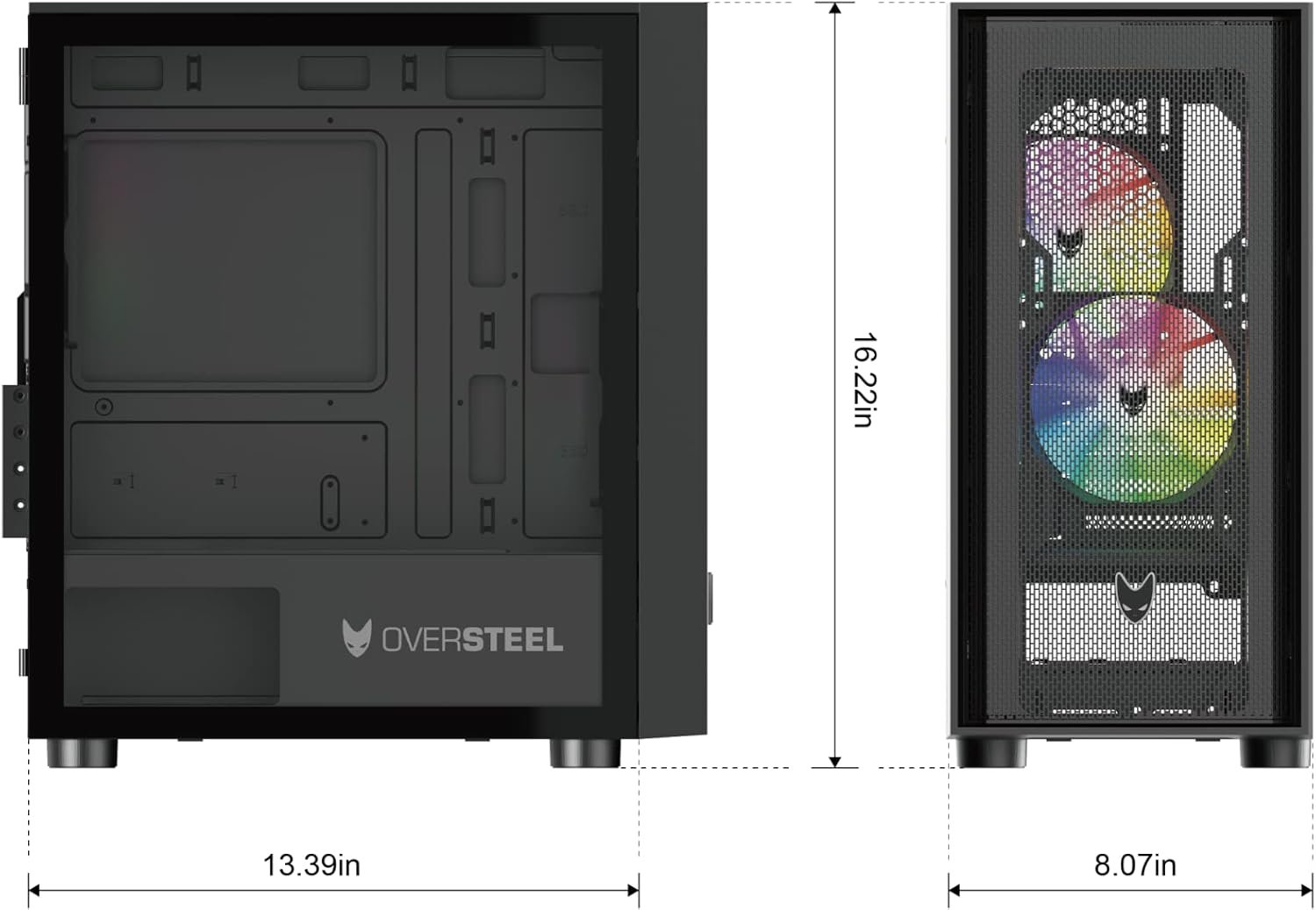 Корпус для ПК Oversteel AERIS / RGB / Без БЖ / Чорний, фото №6