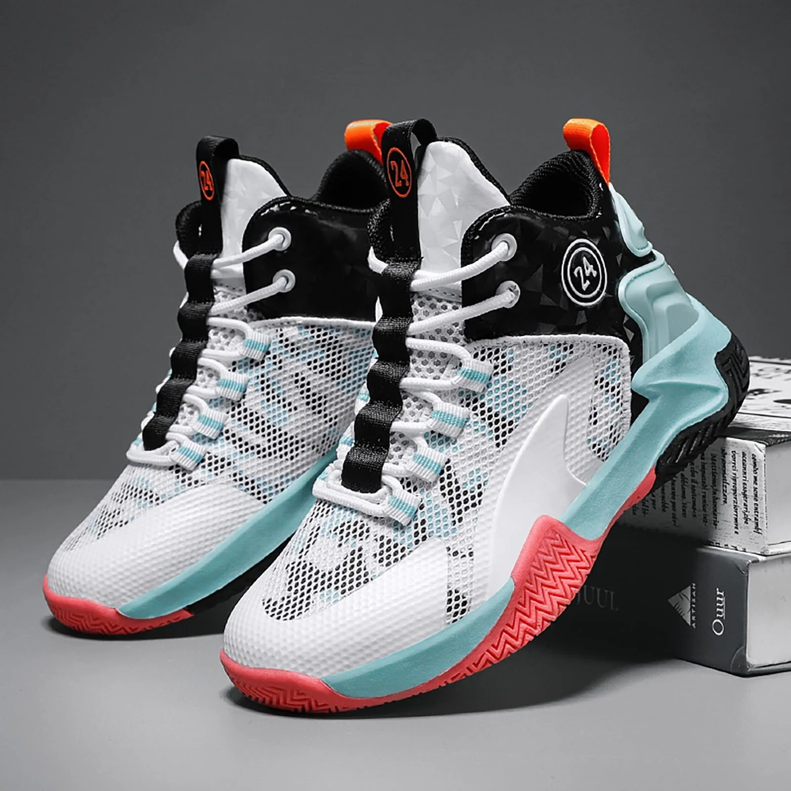 Детские баскетбольные кроссовки для мальчиков и девочек, спортивная обувь, легкие дышащие тренировочные кроссовки с высоким верхом, фото №4