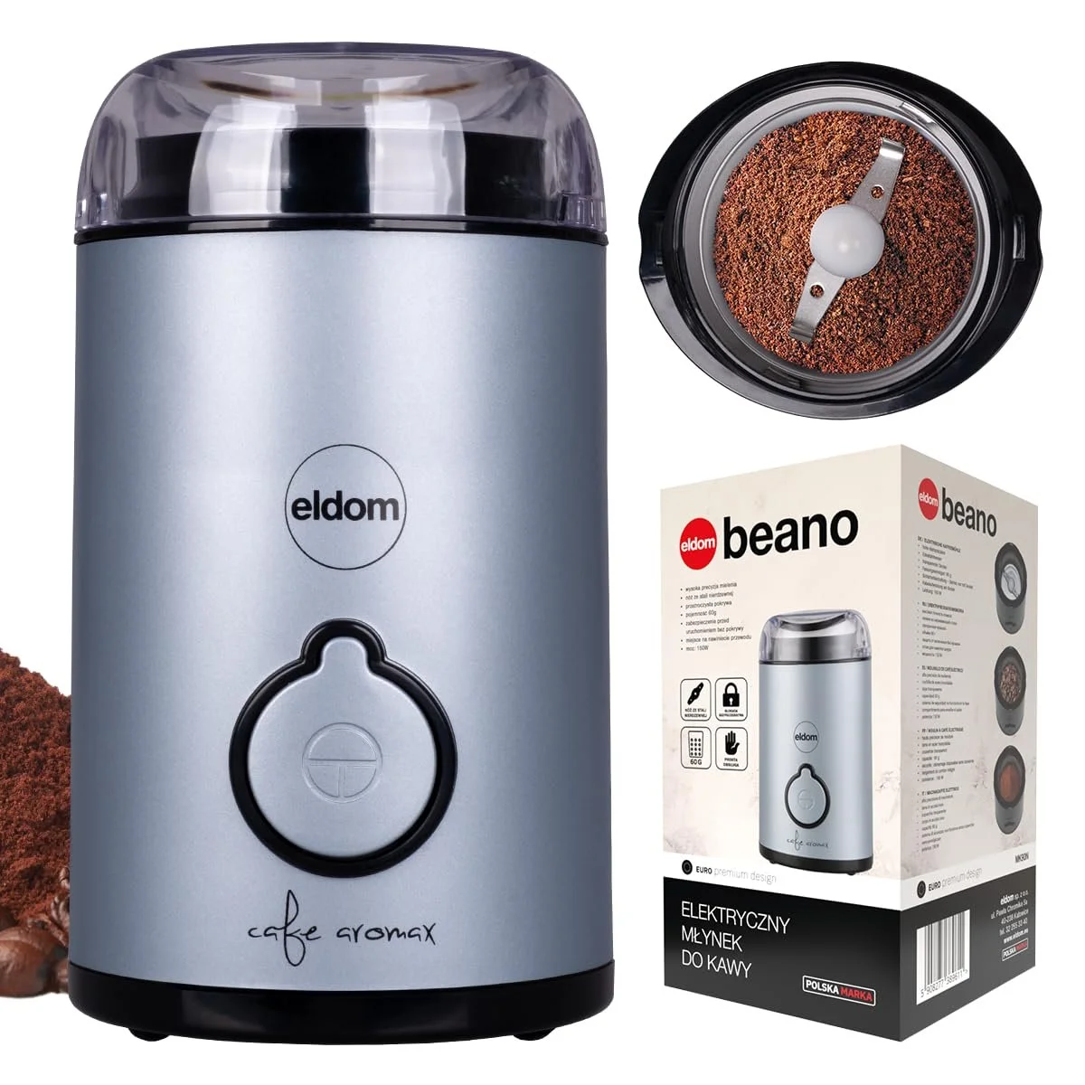 Электрическая кофемолка Eldom MK90C 60 г Черный (голубой), фото №1