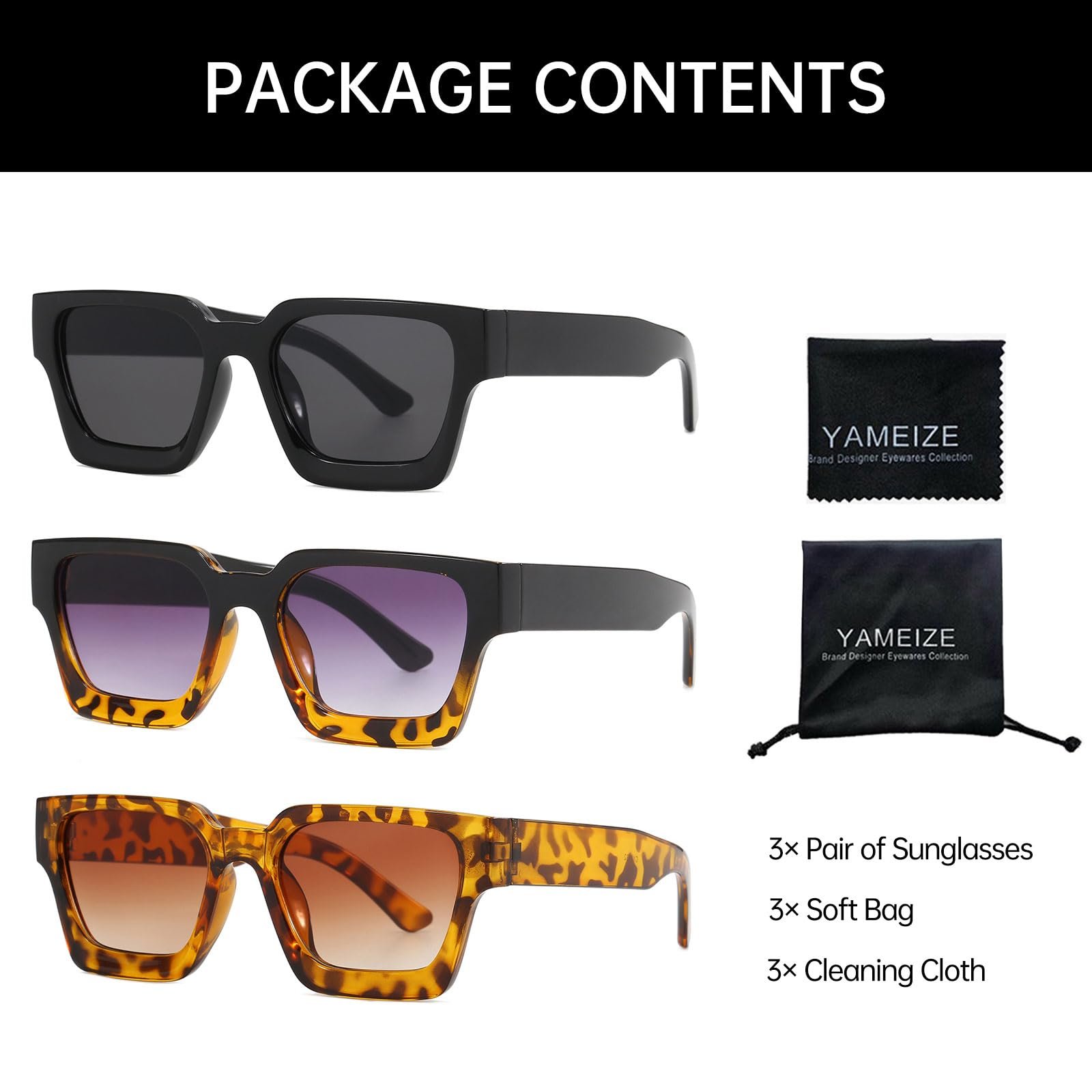 Сонцезахисні окуляри YAMEIZE Прямокутні Квадратні Вінтажні 90-х, фото №6