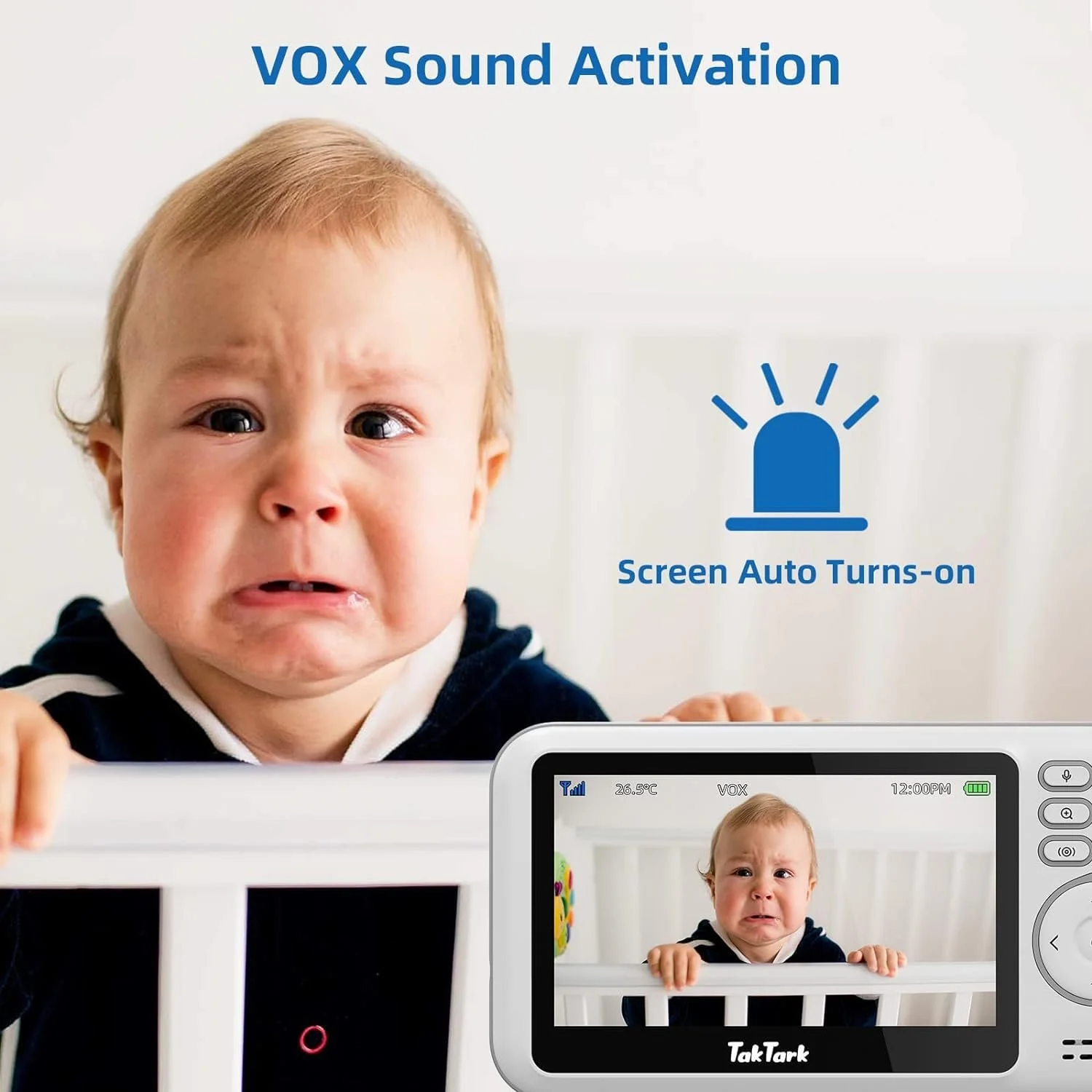 Видеоняня TakTark 4.3" Pan-Tilt 300° VOX Intercom Night Vision Temperature Sensor, фото №4