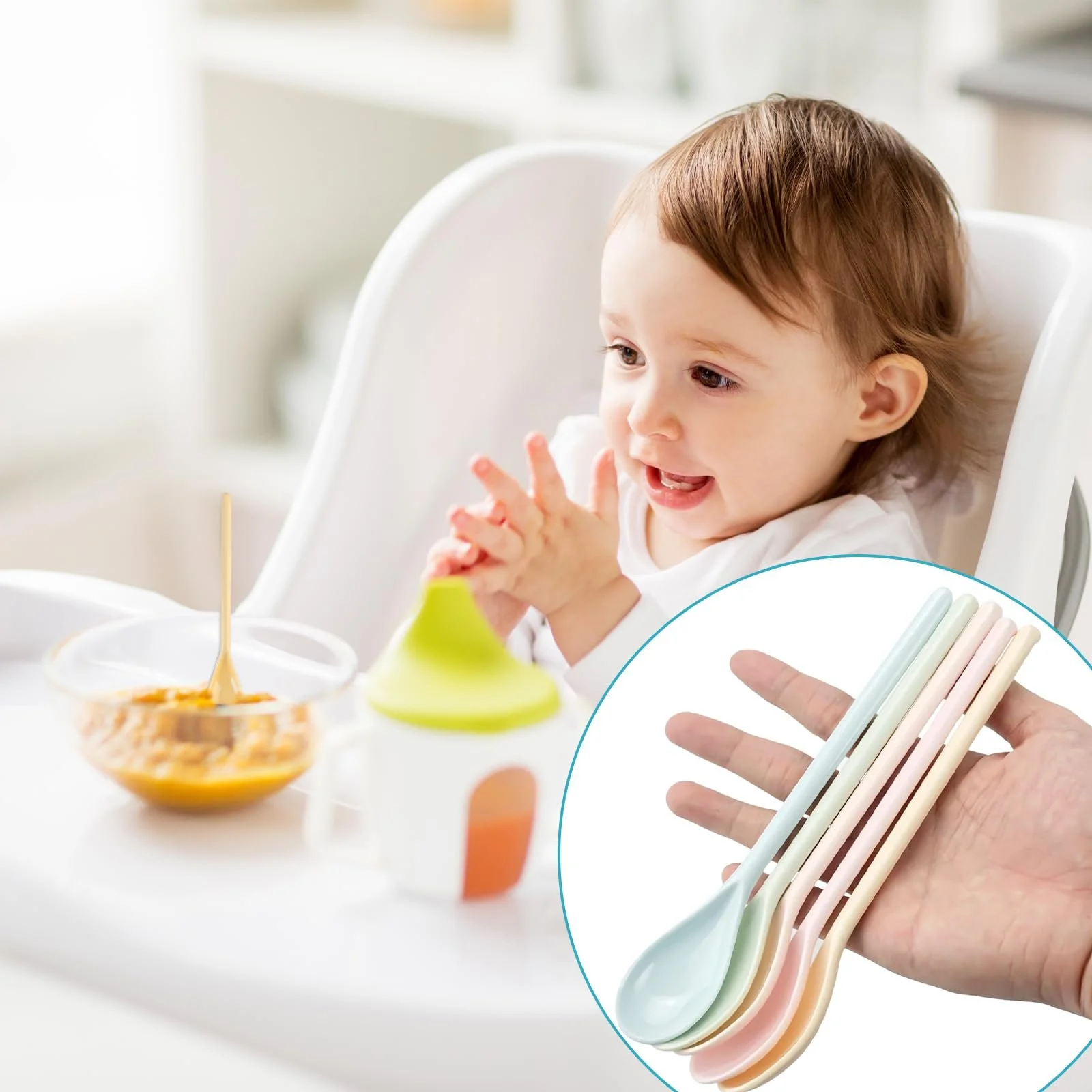 Ложки Пластиковые, Ложки для яиц, Ложки для варенья, Porcelain Animated Plastic, для кофе, напитков, яиц, мороженого, многоразовые, набор 5 шт, фото №3