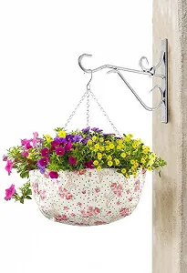 Підвісні кошики Dekoleidenschaft 2 штуки Діаметр 36 см з декором у вигляді троянд Рожеві/Зелені - Фото 1