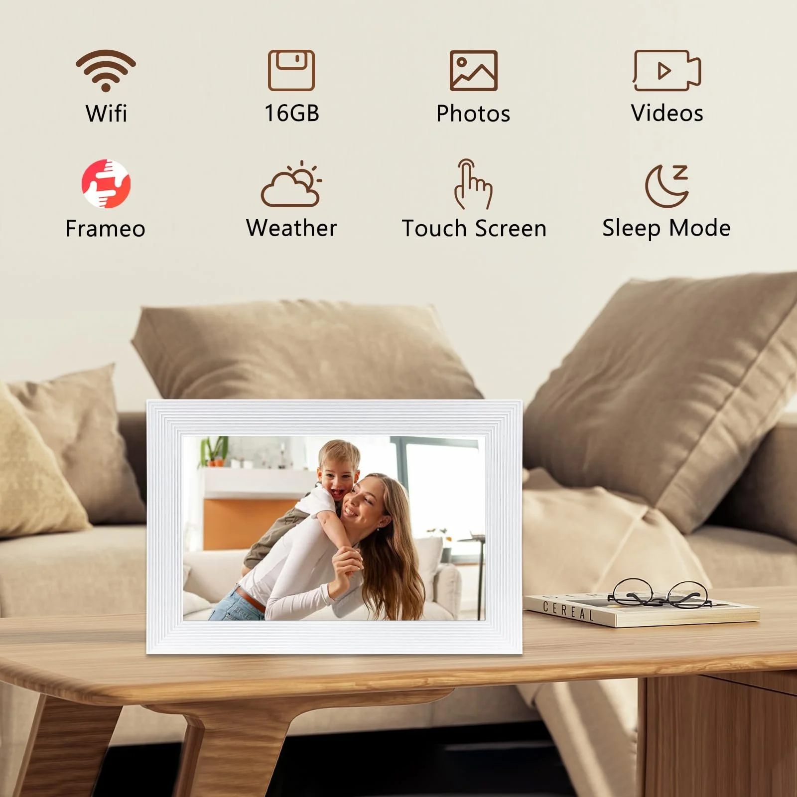 Цифровая фоторамка Golony Frameo 10.1 Inch 1280 x 800 IPS Touch Screen 16 GB WiFi White, фото №5