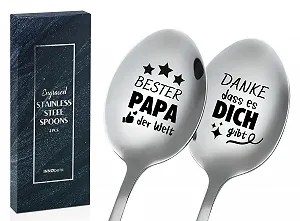 Ложки для кофе INNObeta Bester Papa Der Welt, Danke Dass es Dich Gibt, 2 шт, нержавеющая сталь, с подарочной коробкой - Фото 1
