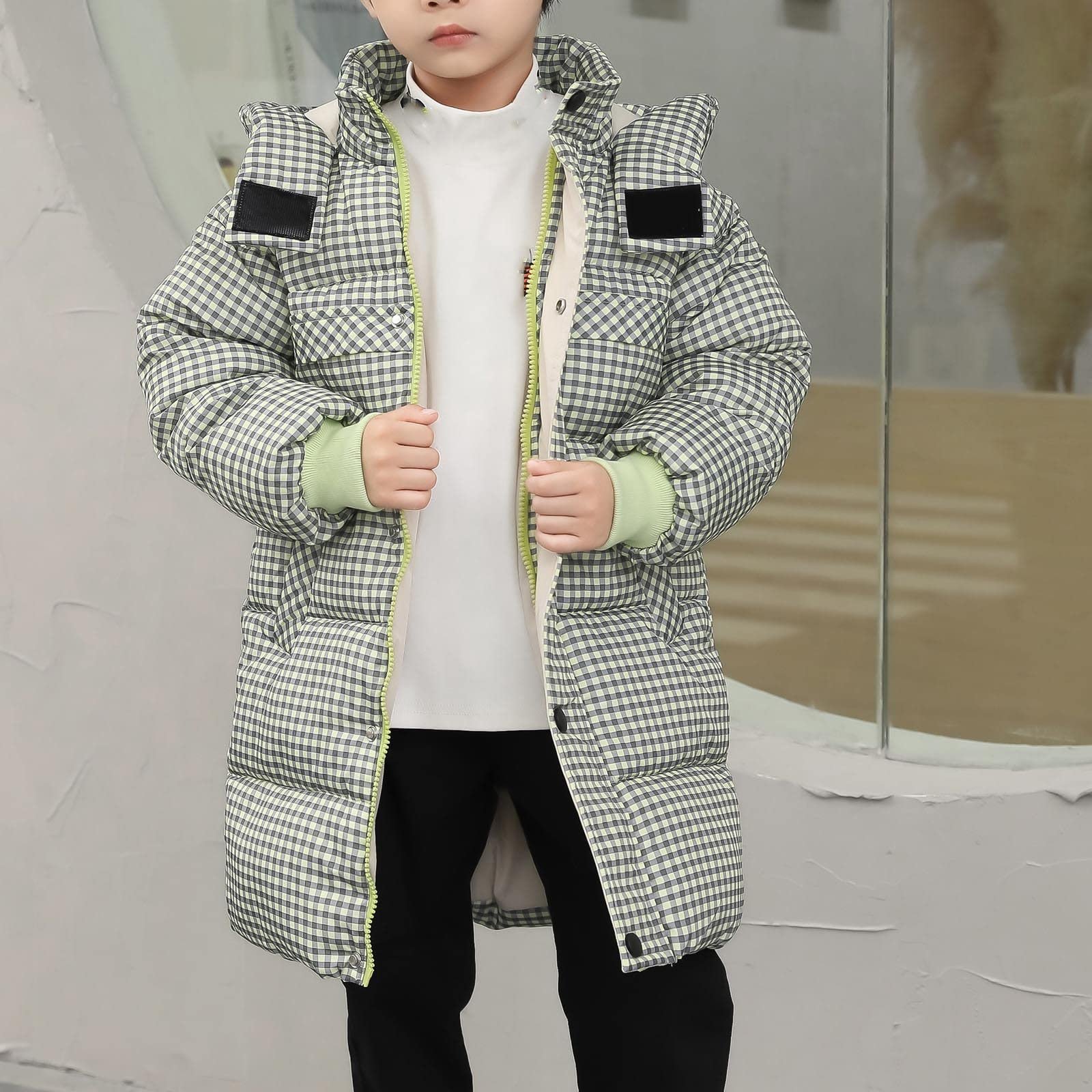 Пуховик Ybing Картатий Для дівчинки Середньої довжини, фото №6