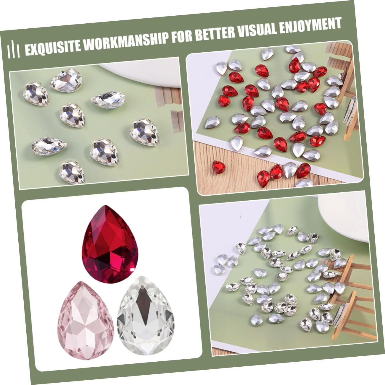 Стразы для маникюра NUOBESTY Каплевидные Белые и Красные, 150 шт., фото №8