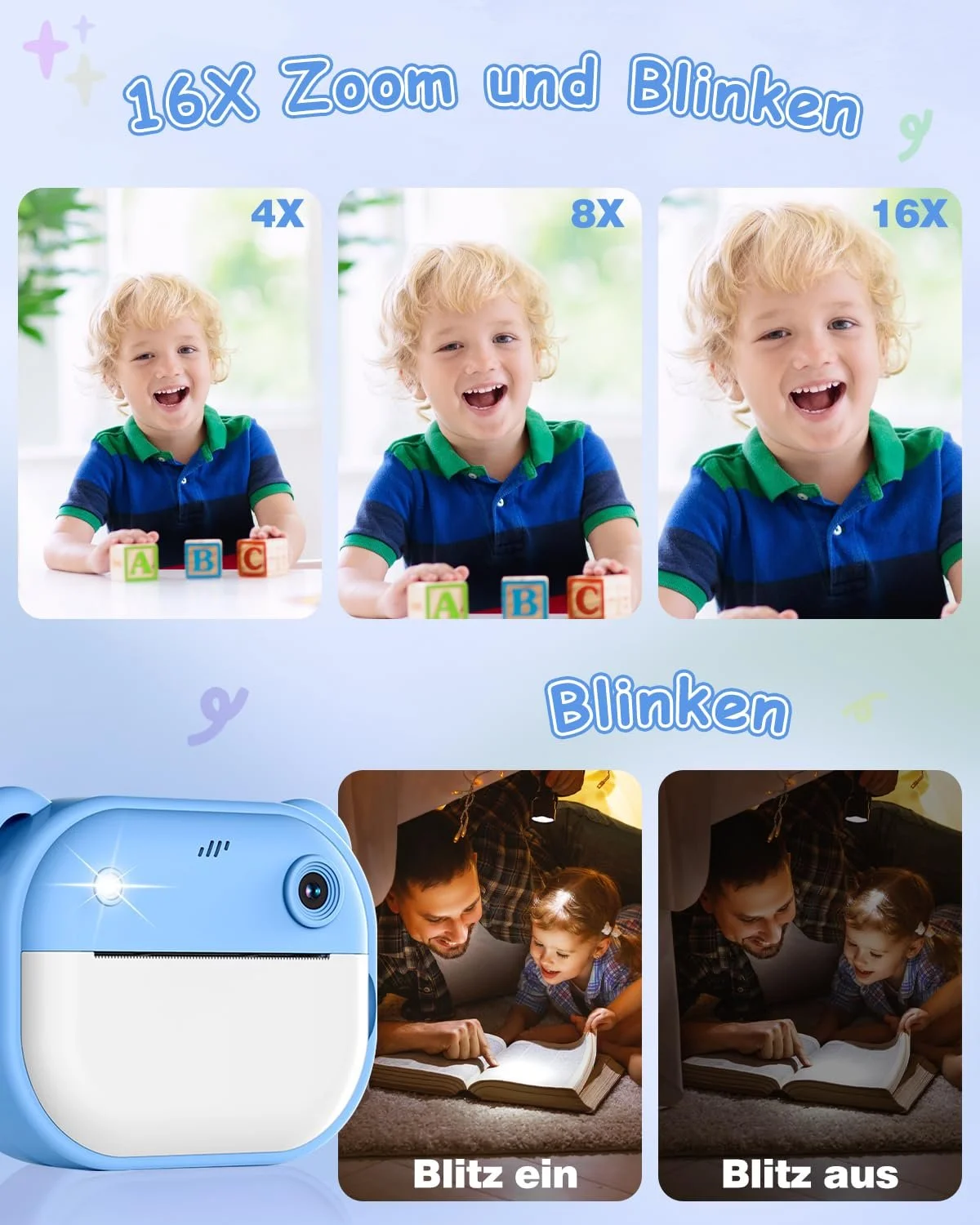 Фотокамера мгновенной печати Children's Camera 1080P Dual Lens 2" 32GB Blue, фото №4