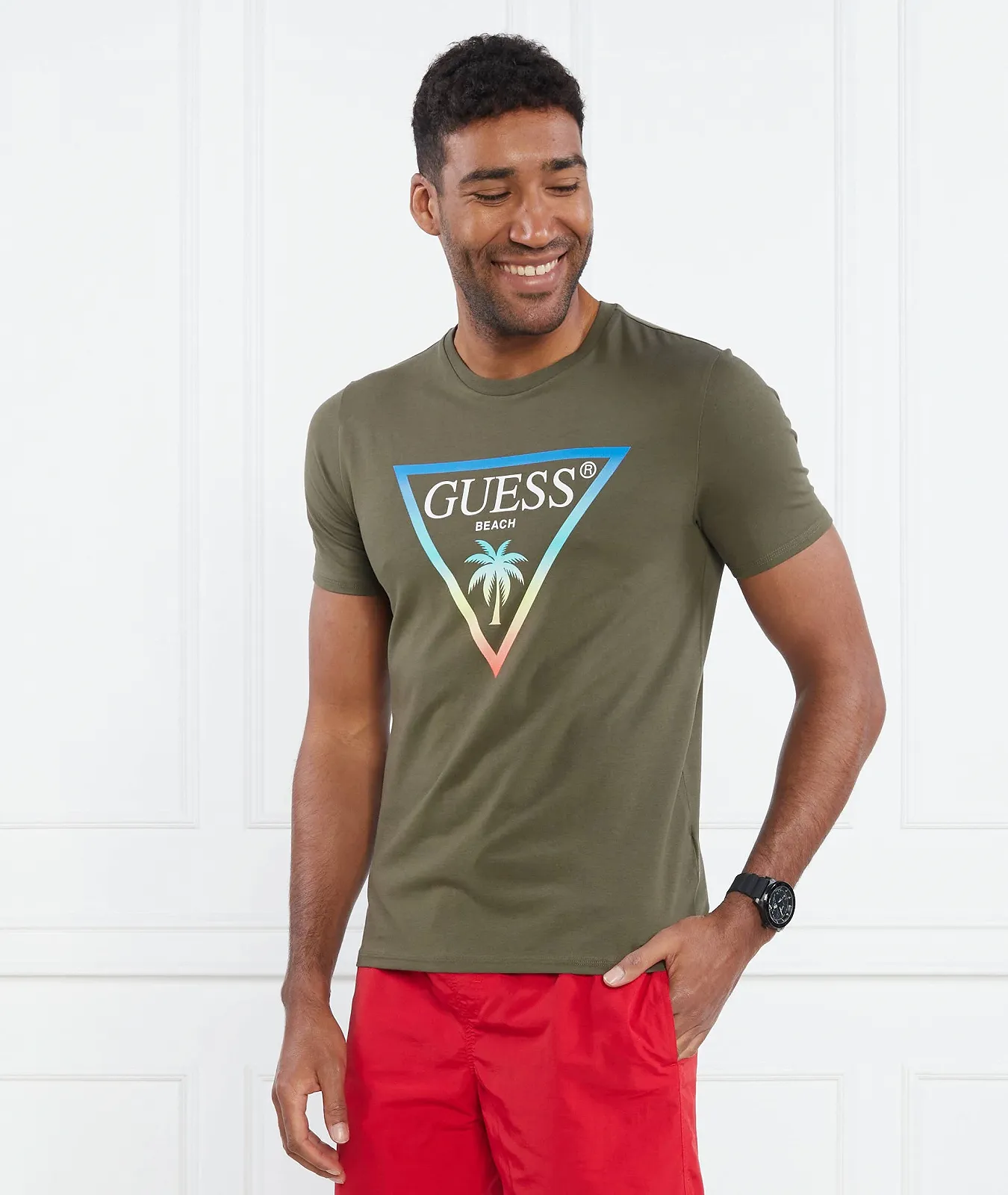 Чоловіча футболка Guess - Basic Logo Triangle Tee (SS CN BASIC LOGO TRIANGLE) Оливковий - M, фото №3