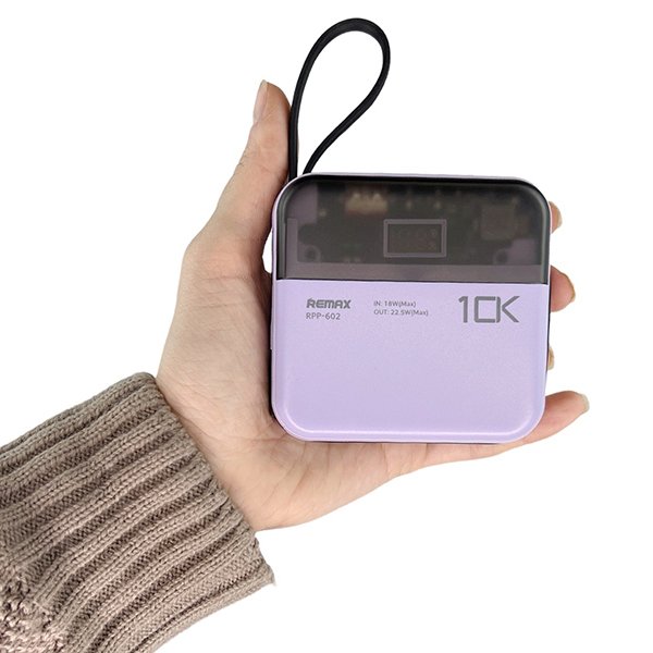 Міні повербанк 10000мАг 22.5W Remax RPP-602 з кабелем Type-C Lightning PD+QC Фіолетовий, фото №3