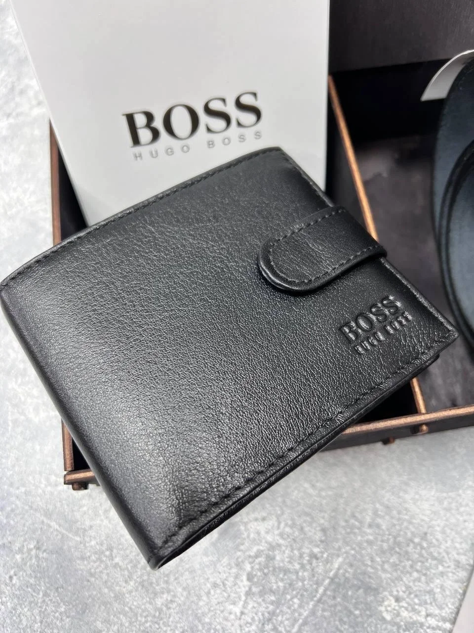 Оригінальний подарунок чоловікові шкіряний ремінь і гаманець BOSS, фото №4