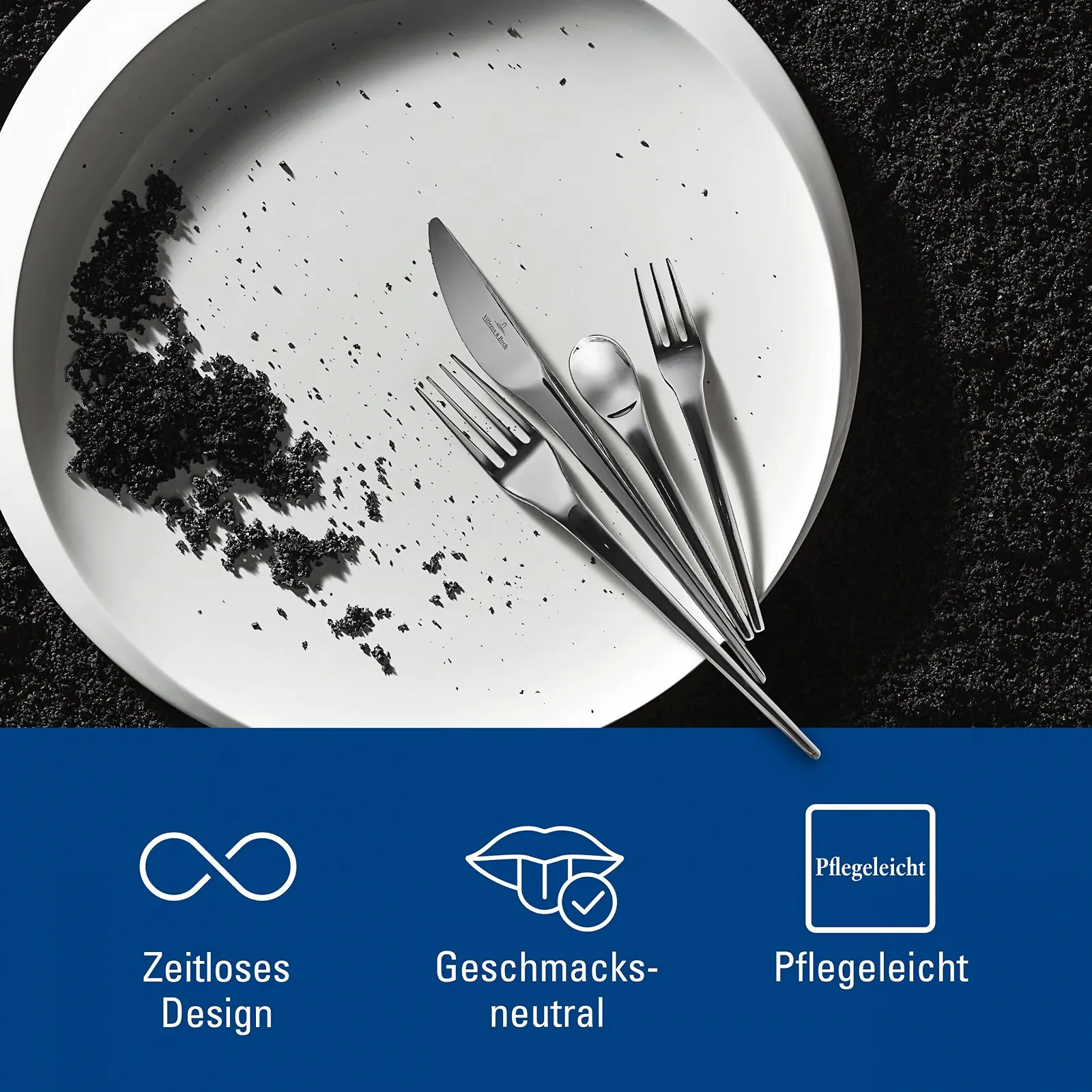 Набір столових приборів Villeroy & Boch NewMoon на 6 персон Срібний/Платиновий, фото №5 Набір столових приборів Villeroy & Boch NewMoon на 6 персон Срібний/Платиновий, фото №5