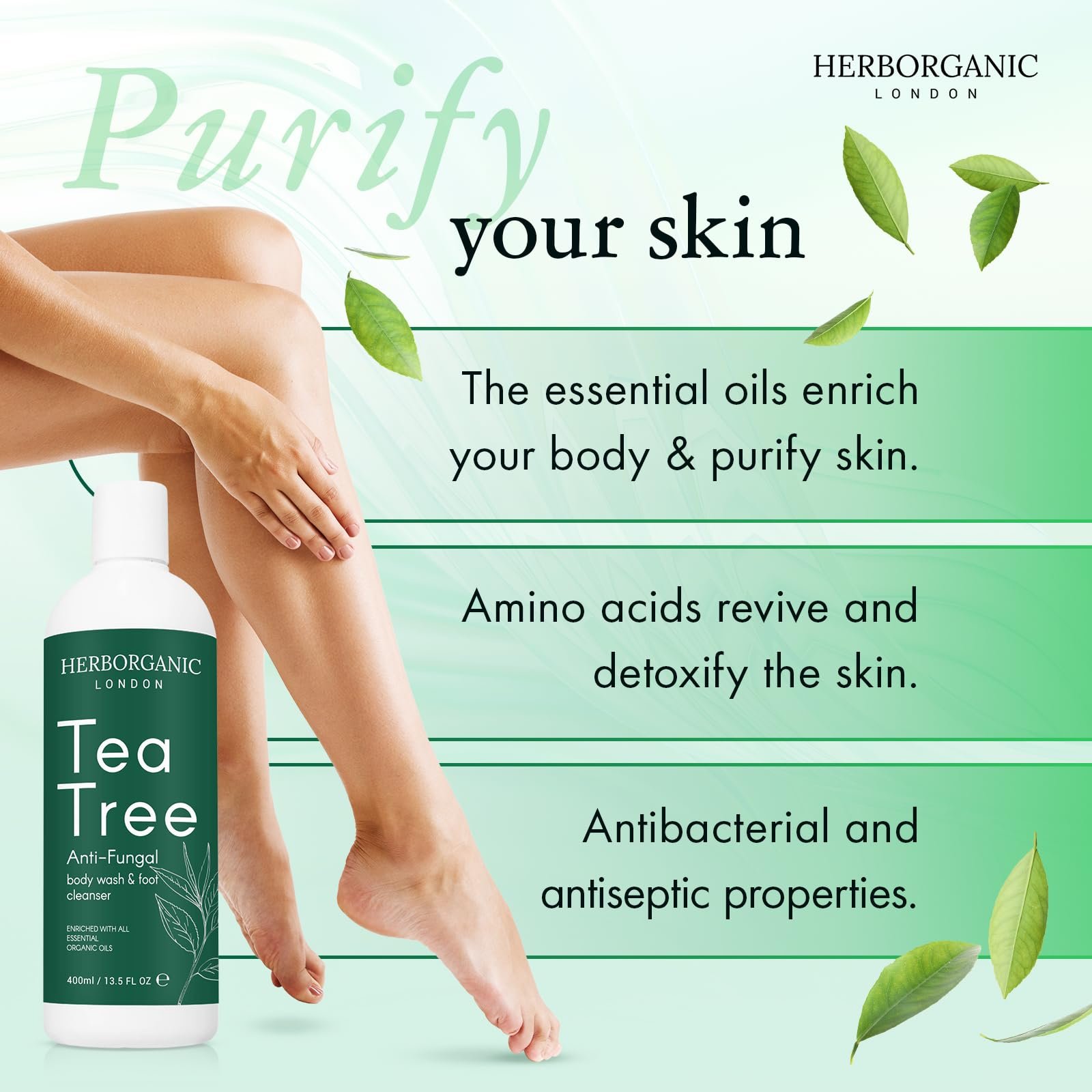 Гель для душу HerbOrganic Tea Tree антибактеріальний протигрибковий 400 мл, фото №5 Гель для душу HerbOrganic Tea Tree антибактеріальний протигрибковий 400 мл, фото №5