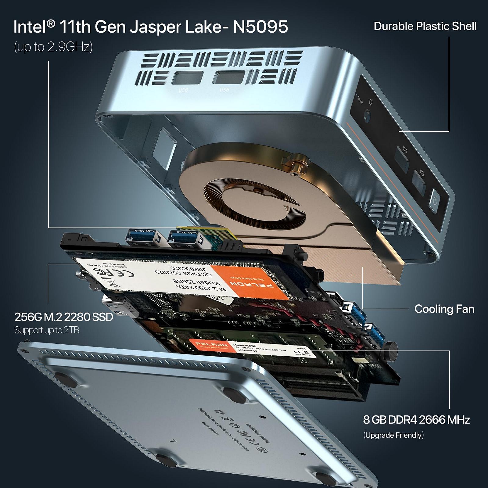 Мини ПК PELADN WI-4 с процессором Intel 11-го поколения N5095 (до 2.9GHz), 8GB ОЗУ/256GB M.2 SSD, 4K UHD, Bluetooth 4.2, HDMI2.0, LAN и WiFi, 2.4G/5.0G Wi-Fi для бизнес-приложений, фото №2