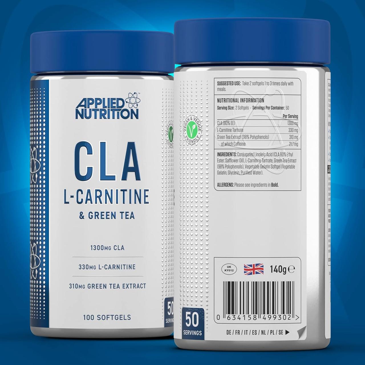 Комплексный жиросжигатель Applied Nutrition CLA L-Carnitine Green Tea 100 Veggie Softgels, фото №2