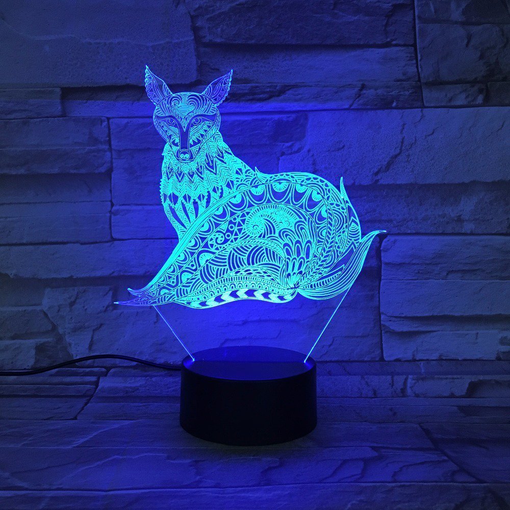 Светильник LED Illusions 3D Fox 7 цвет сменный акриловый сенсорный с USB-кабелем, фото №1