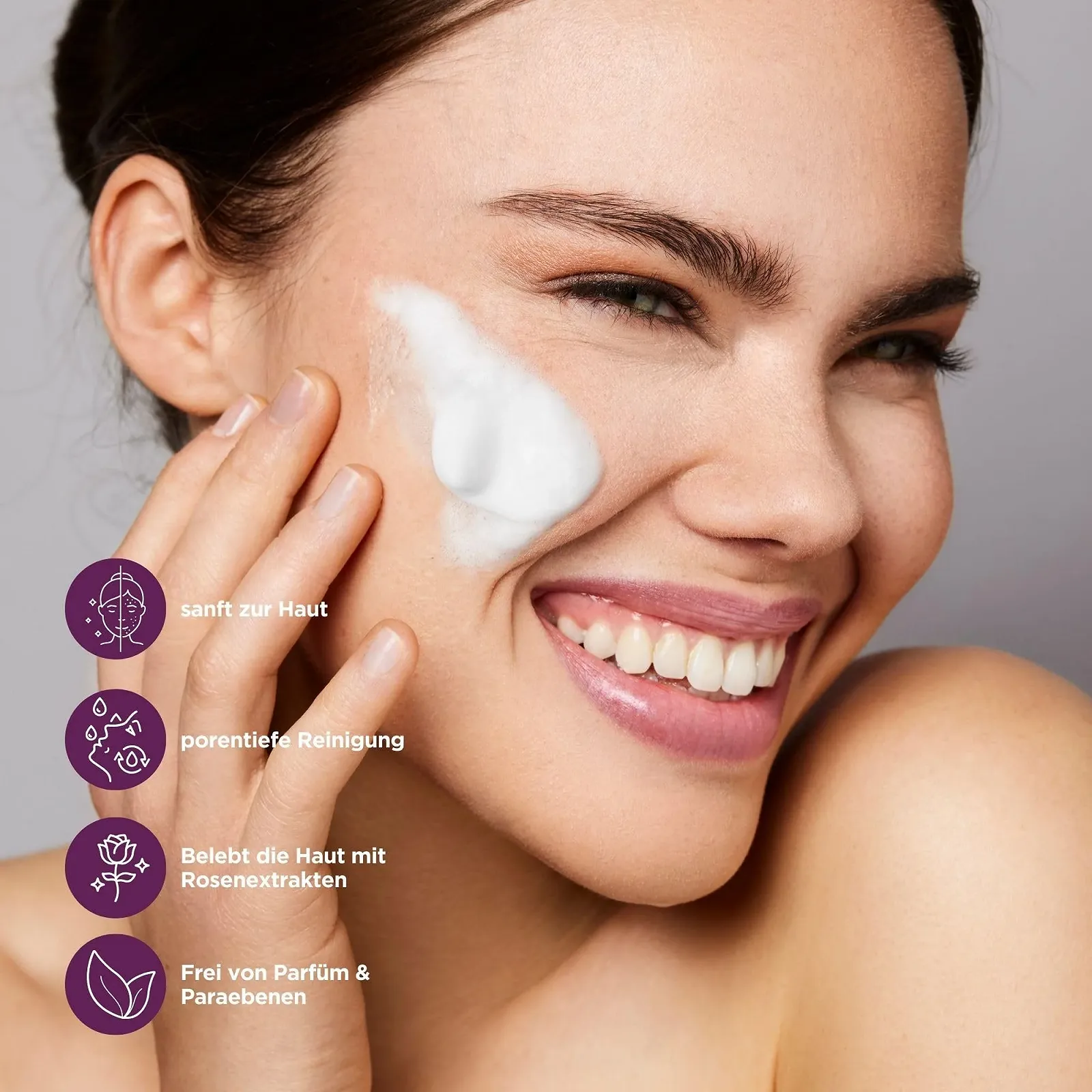 Пенка для умывания Rosense Увлажняющее очищение лица с 91% натуральной розовой водой, веганская 150 мл, фото №4