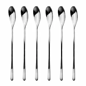 Ложка чайная Набор 6 шт из нержавеющей стали, длинная, полированная, для десертов, для дома, кухни или ресторана, 23 cm - Фото 1