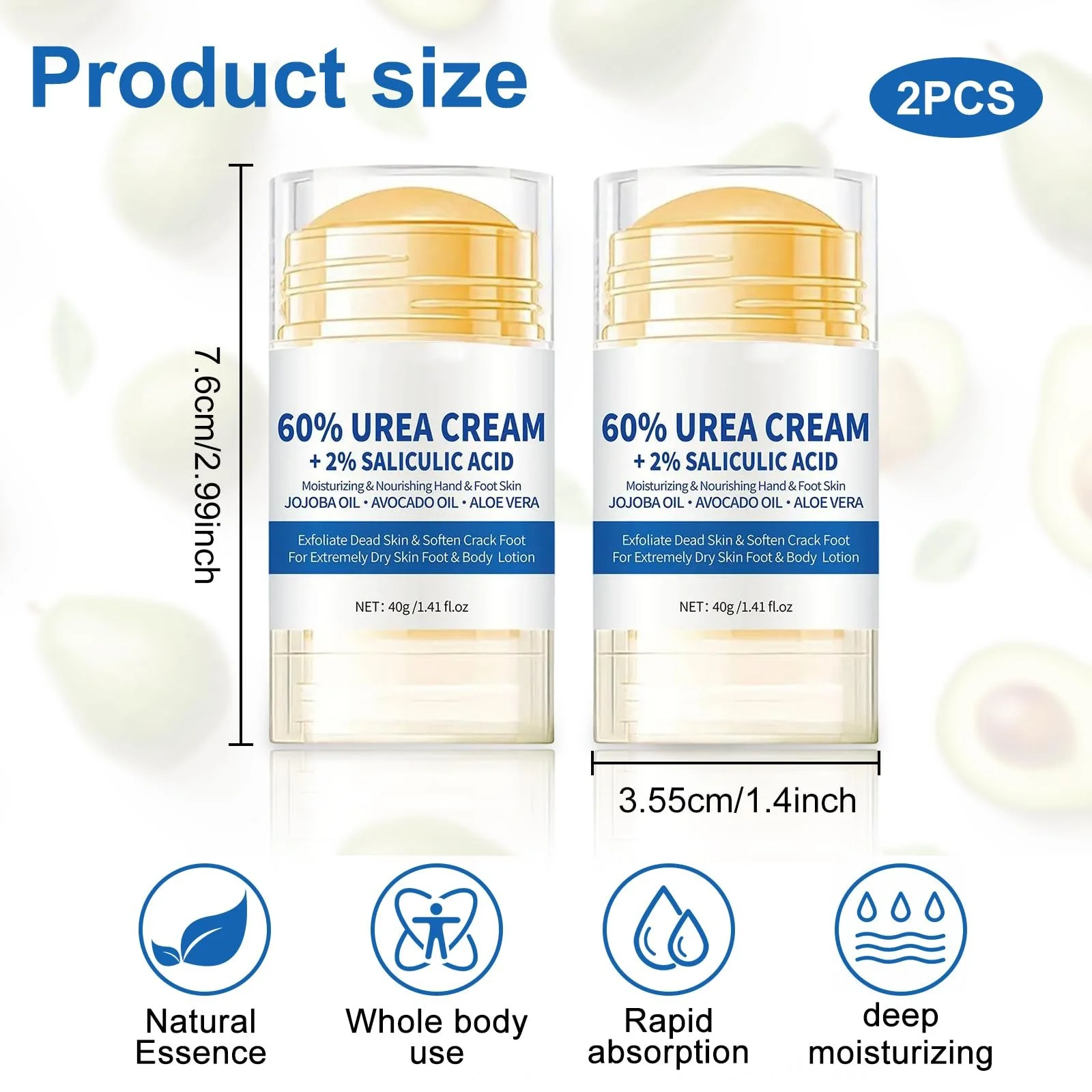 Крем для ног увлажняющий с мочевиной 60% и салициловой кислотой 2% против трещин (упаковка из 2 шт.), фото №2