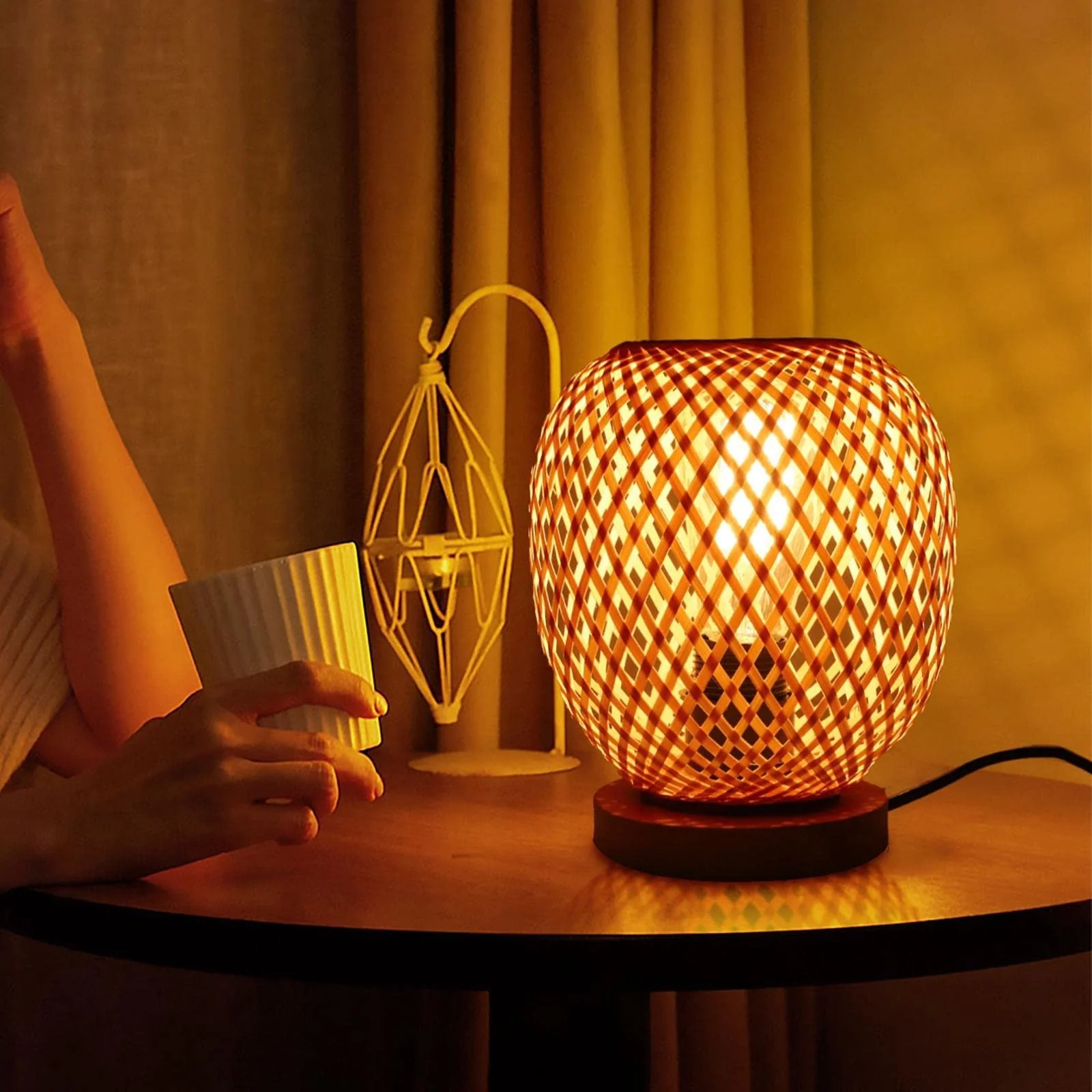 Настільна лампа perfk Rattan Плетена з дерев'яною основою в японському стилі, фото №5