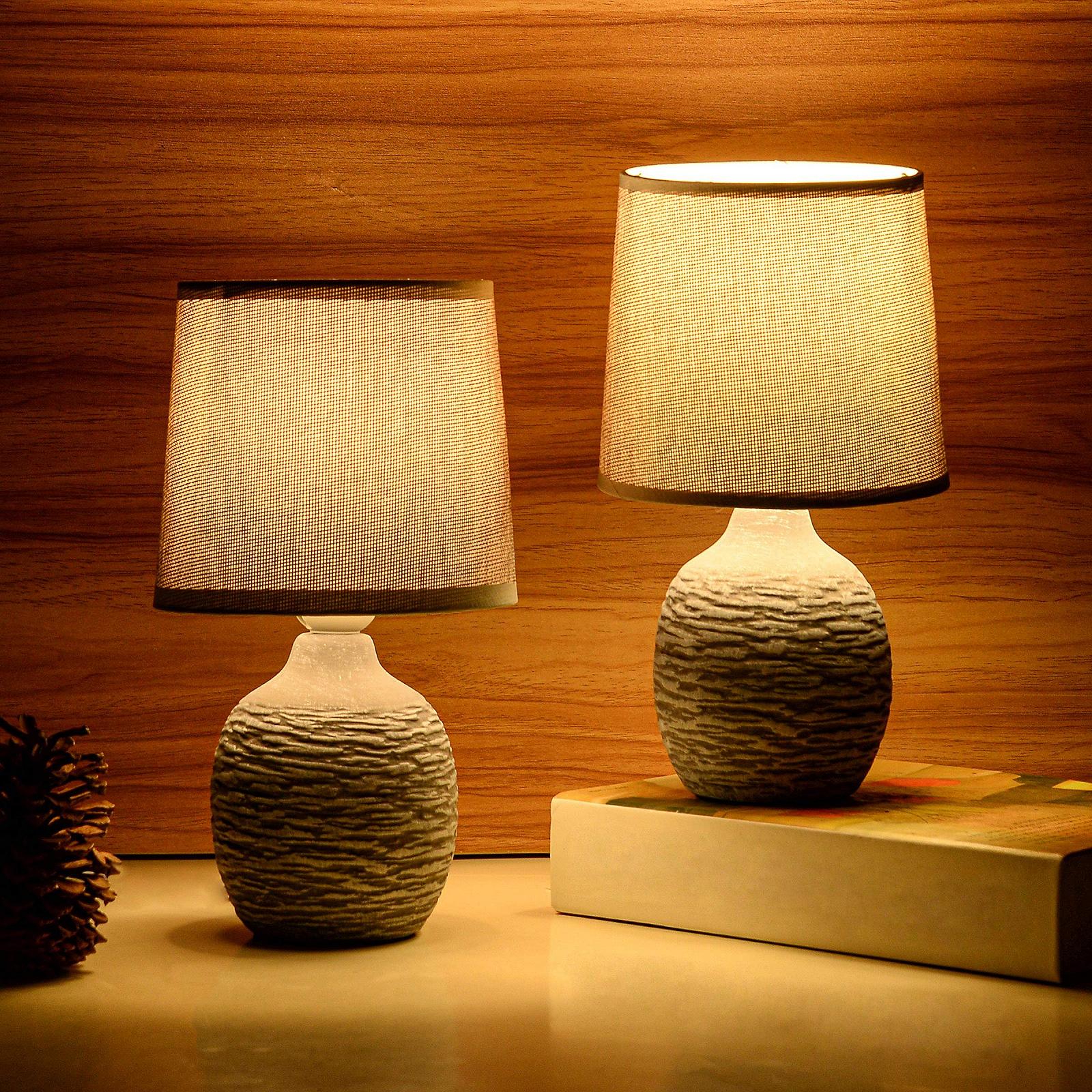 Набір з 2 настільних ламп BRUBAKER 27 см з керамічною основою та лляними абажурами Grey, фото №2