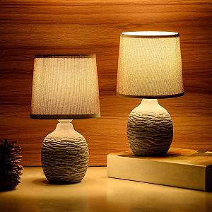 Набір з 2 настільних ламп BRUBAKER 27 см з керамічною основою та лляними абажурами Grey synthetic.ua - Фото 1