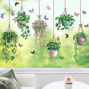 Наклейки на вікно Підвісні кімнатні рослини Весна Зелені рослини Антивідблискові - Фото 1