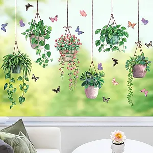 Наклейки на вікно Підвісні кімнатні рослини Весна Зелені рослини Антивідблискові - Фото 1