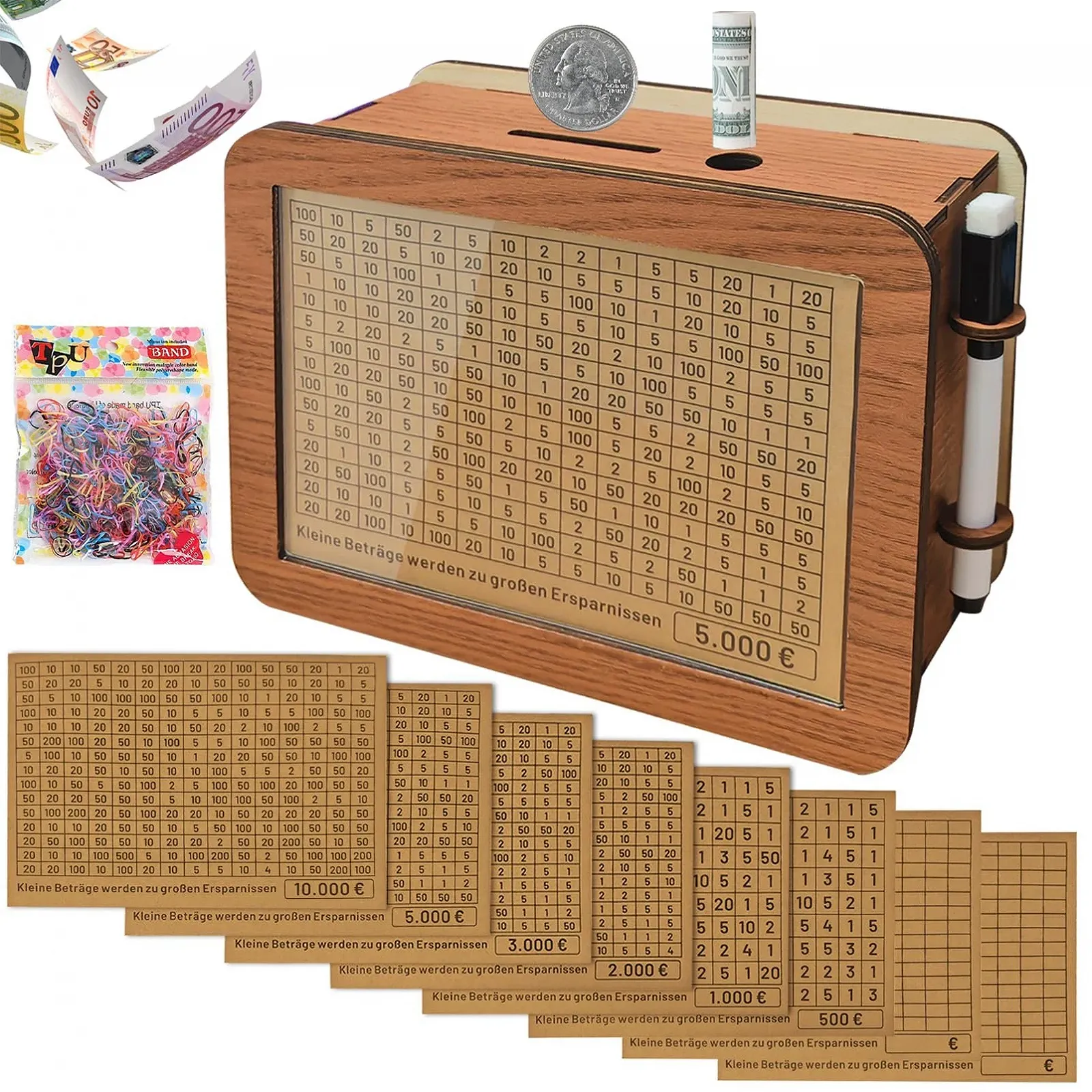 Скарбничка Wooden Money Box Retro дерев'яна з цифрами багаторазова, фото №1