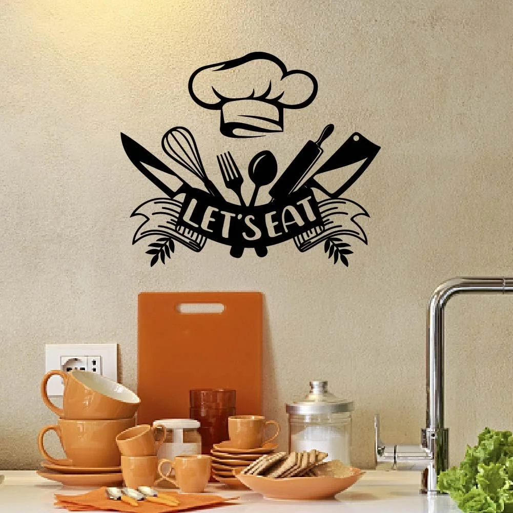 Наклейка на стіну SUPERDANT Let's Eat вінілова з кухонним приладдям 70 x 28 см чорно-біла, фото №4