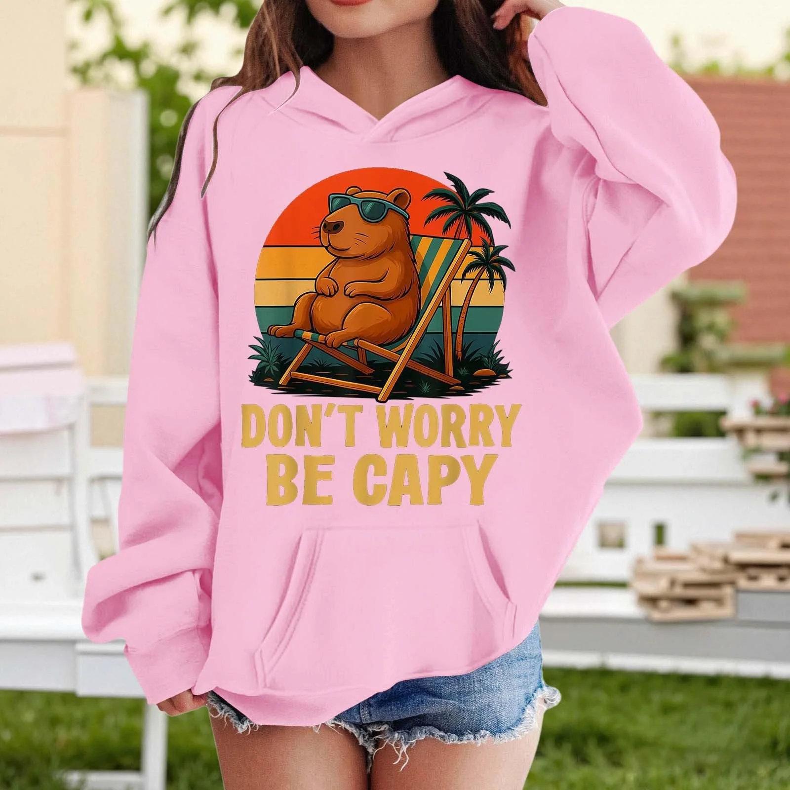 Худи для девочки 152, стильный принт, длинный рукав, с карманом, фото №3