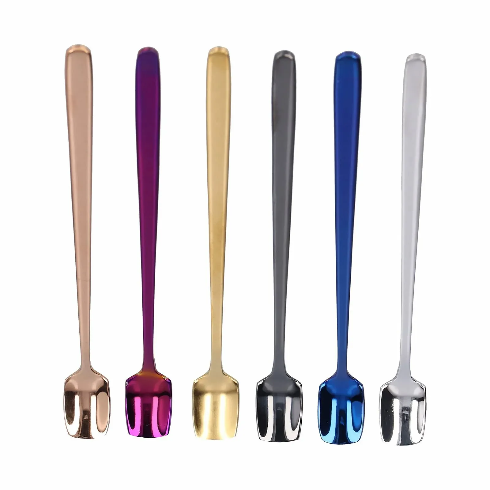 Ложка для змішування кави з довгою ручкою 15 cm, набір різнокольорових десертних ложок, 6 штук, фото №9