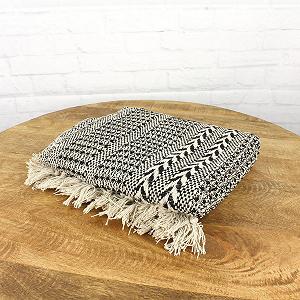 Плед Macosa SA85198 М'який Чорний Бежевий з візерунком 100% Бавовна 150 x 125 см з бахромою synthetic.ua - Фото 1