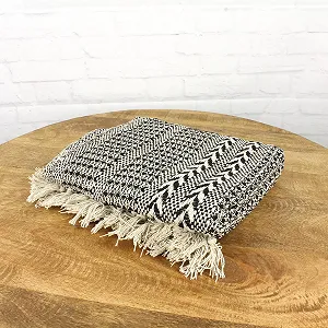 Плед Macosa SA85198 Мягкий Черный Бежевый с узором 100% Хлопок 150 x 125 см с бахромой synthetic.ua - Фото 1