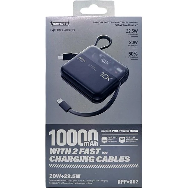 Міні повербанк 10000мАг 22.5W Remax RPP-602 з кабелем Type-C Lightning PD+QC Чорний, фото №7
