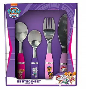 Набор столовых приборов Paw Patrol, 4 предмета: нож, вилка, большая и маленькая ложки, нержавеющая сталь, пластиковые ручки разных цветов synthetic.ua - Фото 1