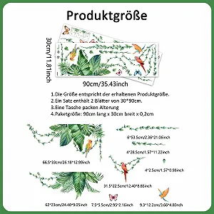 Наклейка на стіну Tropical Leaves Plant Hanging Vines Green Palm Leaves Birds Зелений synthetic.ua - Фото 1