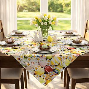 Скатертина KAMACA Spring & Easter 85 x 85 см квіти кролики та писанки synthetic.ua - Фото 1