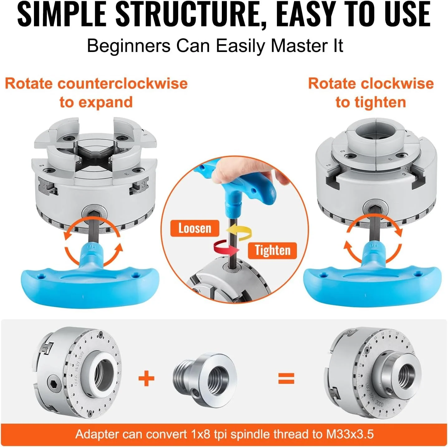 Токарный патрон VEVOR KP2-3/4 70 мм Серый, фото №5