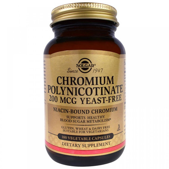 Микроэлемент Хром Solgar Chromium Polynicotinate 200 mcg 100 Veg Caps, фото №1