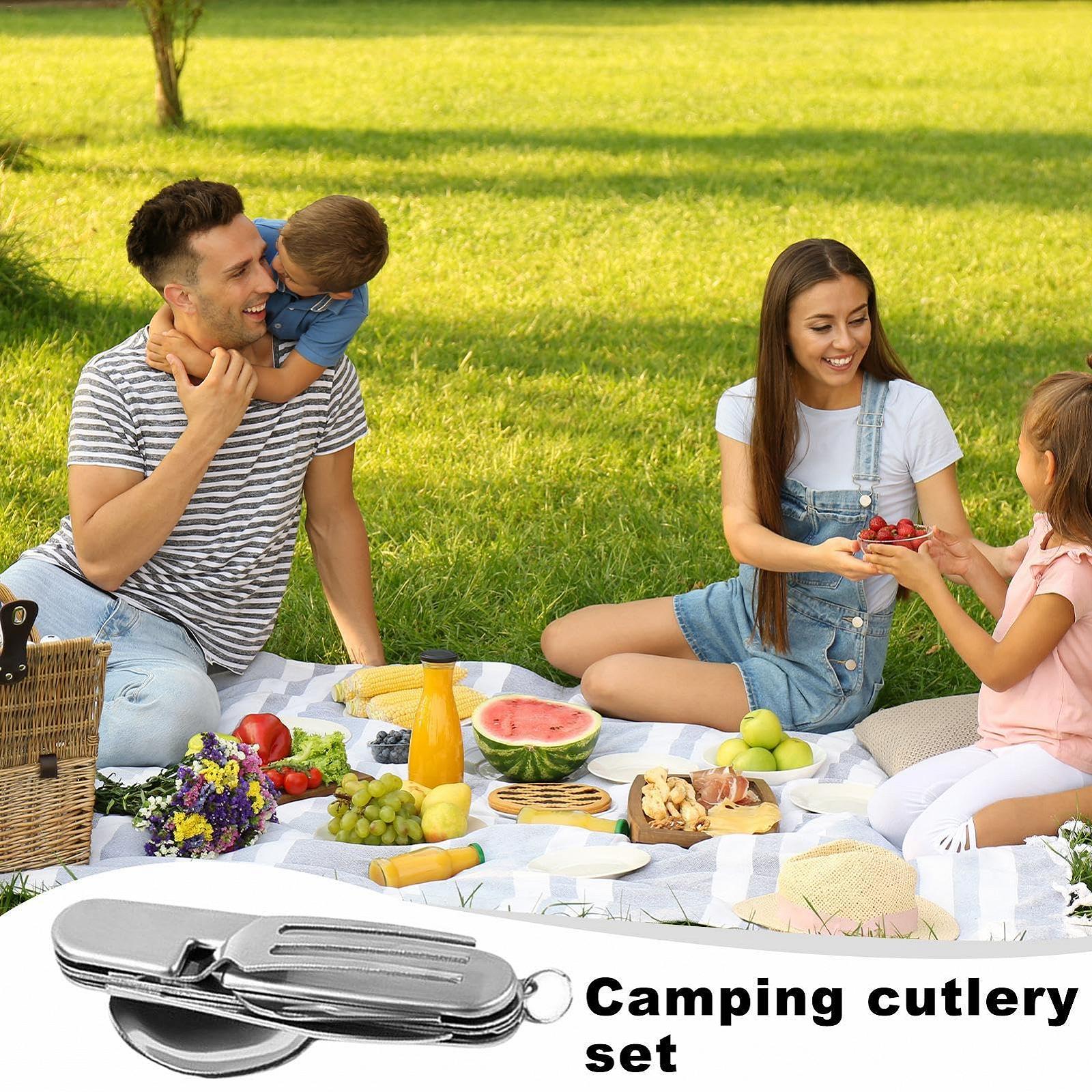 Набір кухонних приборів 4-в-1 для кемпінгу важкий обов'язковий компактний портативний з нержавіючої сталі, фото №2