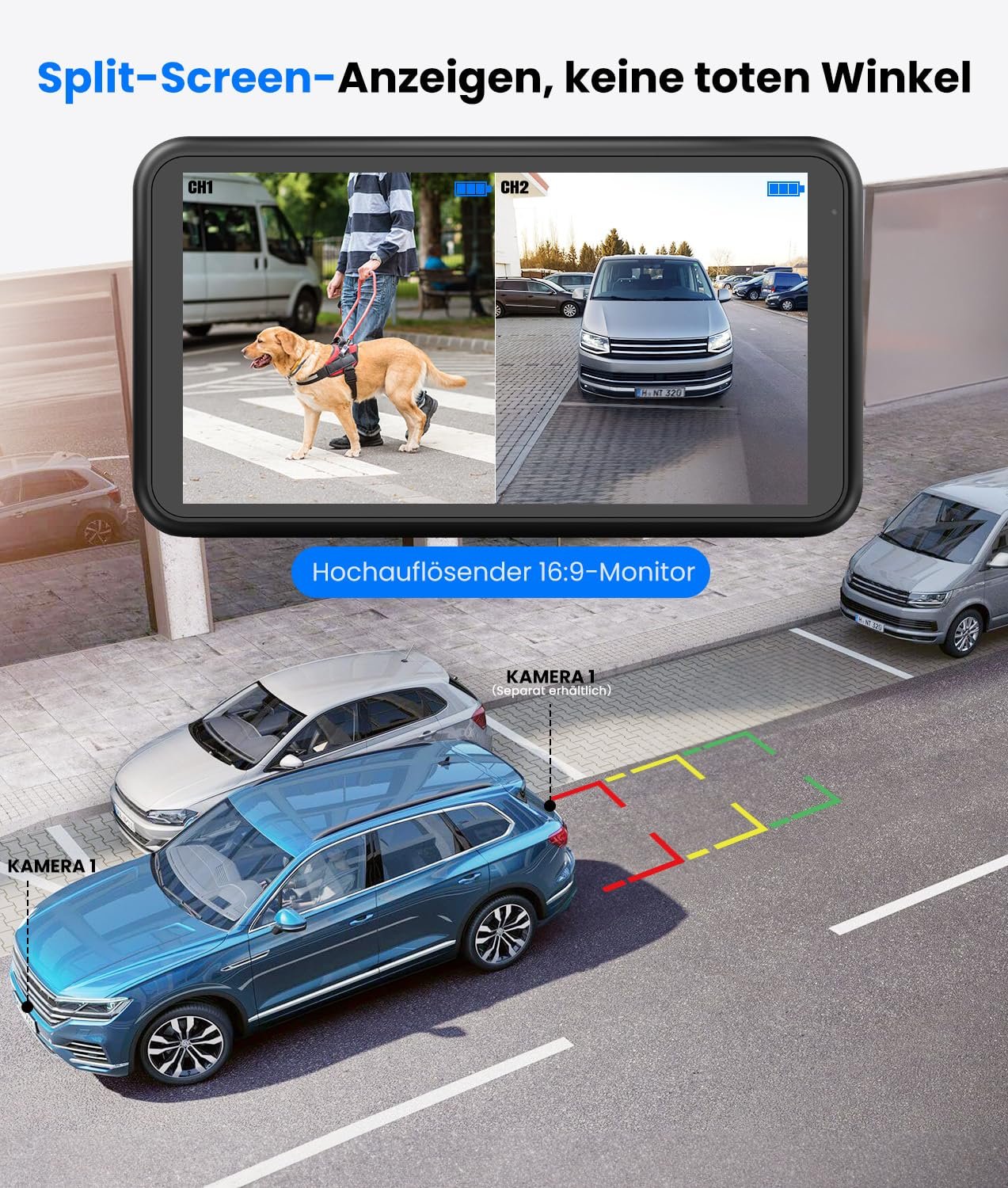 Камера заднего вида AUTO-VOX Солнечная беспроводная с монитором 5 дюймов 1080P: Аккумулятор 5000 mAh, 2 мин для самостоятельной установки, двойная раздельная беспроводная камера заднего вида, IP69K водонепроницаемая камера заднего вида для автомобиля, грузовика, фото №3