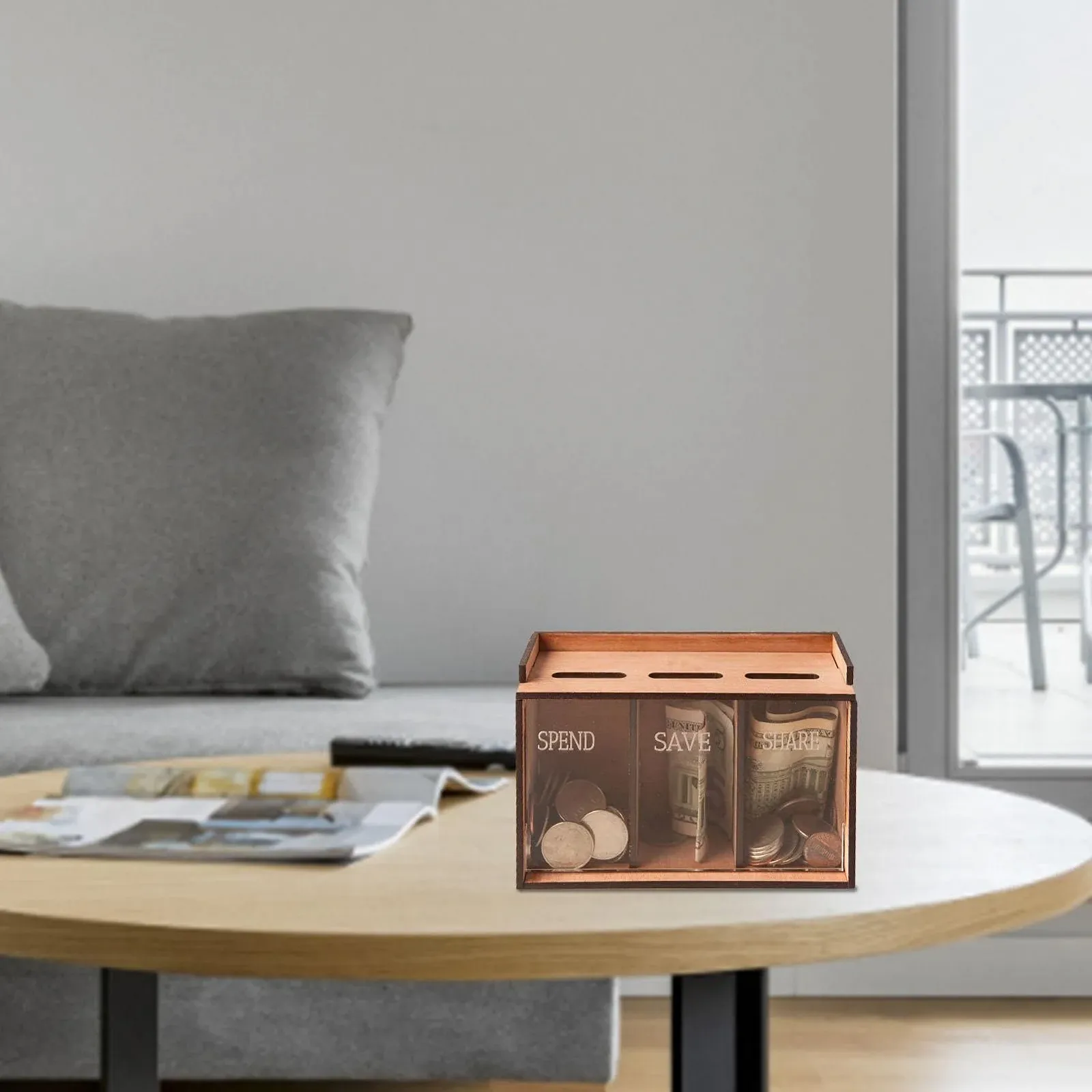 Скарбничка Органайзер на 3 відділення Дерев'яна з акриловою панеллю, фото №5