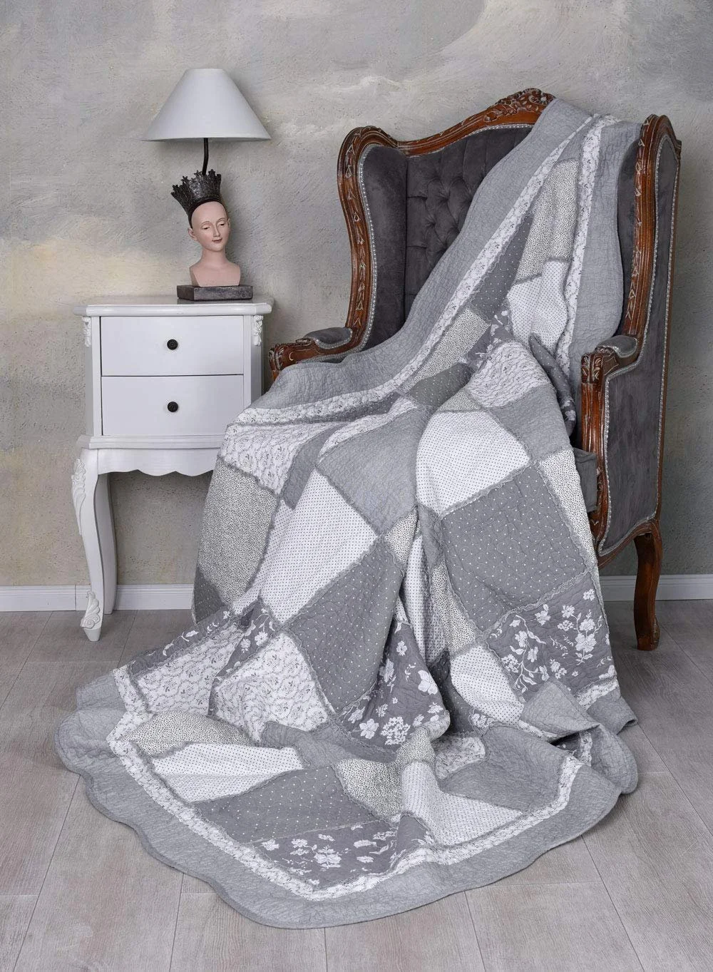 Покривало клаптикове XXL Сірий Накидка на ліжко Покривало Кантрі Хаус KDM019 Palazzo Exclusive, фото №5