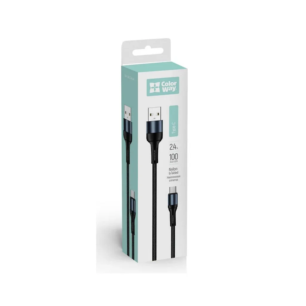 Дата кабель USB 2.0 AM to USB-C 1.0m nylon black ColorWay (CW-CBUC045-BK), фото №7