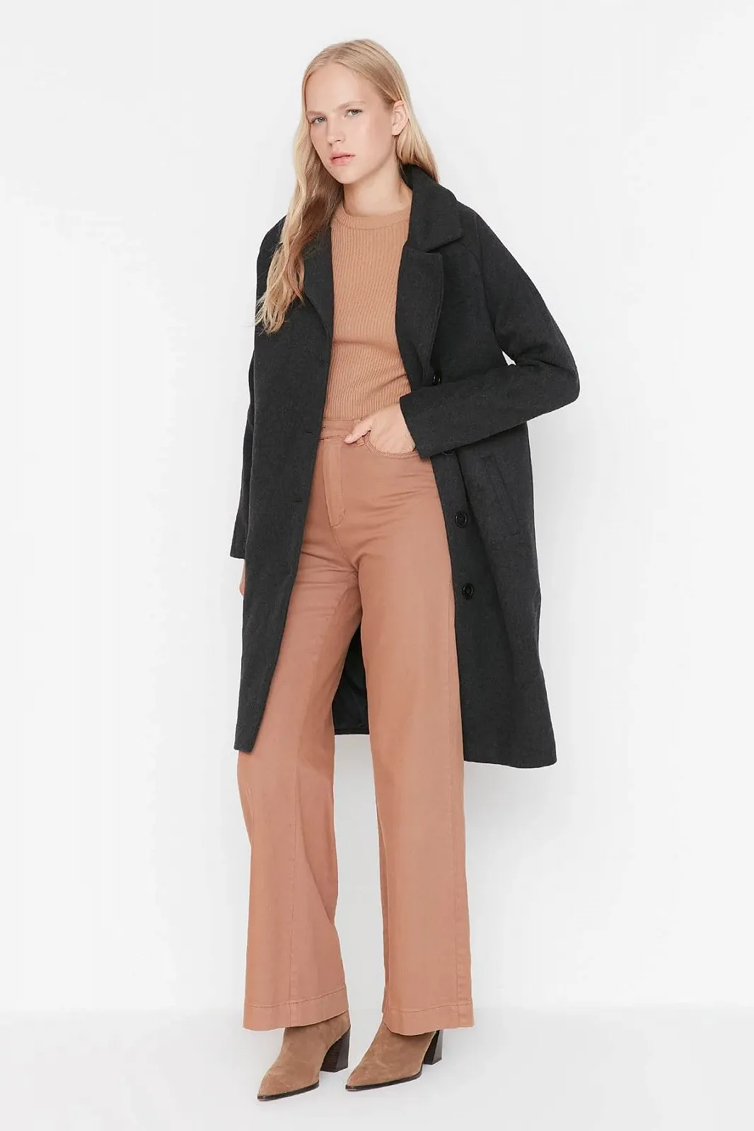 Пальто TRENDYOL Обычный Базовый Однотонный, фото №2 Пальто TRENDYOL Обычный Базовый Однотонный, фото №2