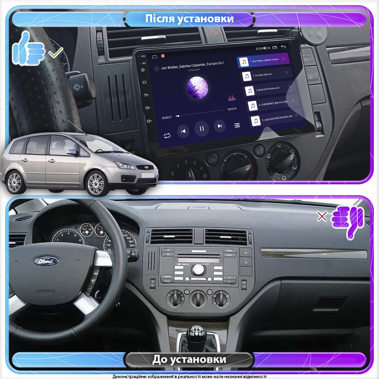 Штатная магнитола Lesko Ford C-MAX I 2003-2007 IPS 1280x720 9 2/32Gb CarPlay 4G Wi-Fi GPS Prime, фото №3