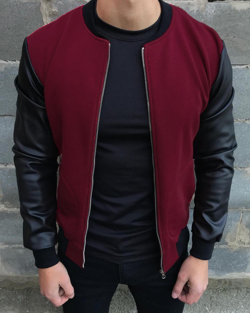 Мужской бомбер Fashion Men с рукавами из эко-кожи BD0078 XL бордовый, фото №1