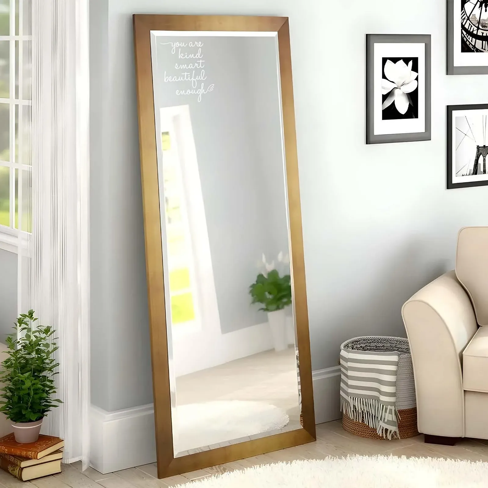 Наклейка для зеркала JINGIHE Мотивационная "You are Kind Smart Beautiful Enough" Белая, фото №6 Наклейка для зеркала JINGIHE Мотивационная "You are Kind Smart Beautiful Enough" Белая, фото №6