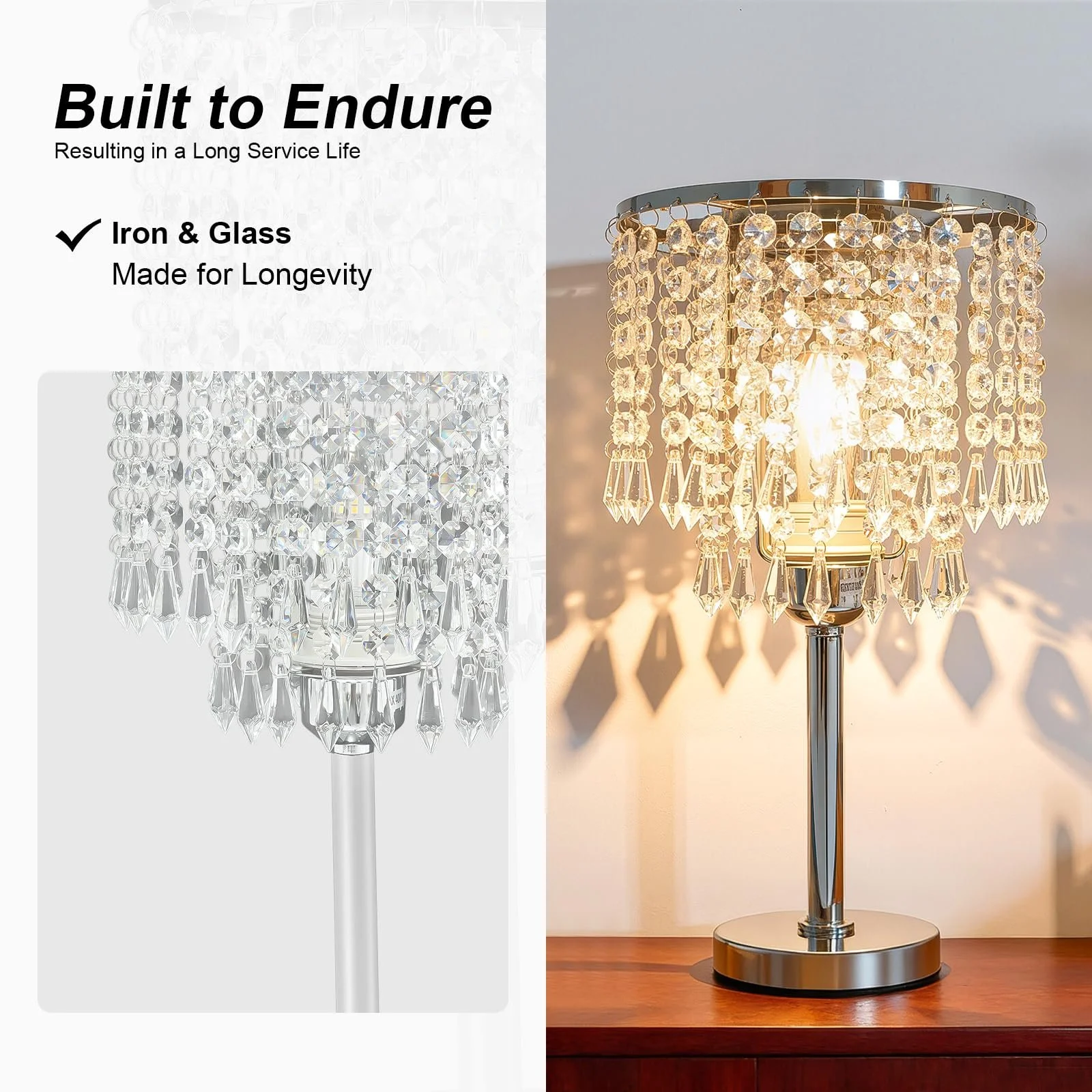 Настільна лампа кришталева з круглою основою декоративна біла, фото №7